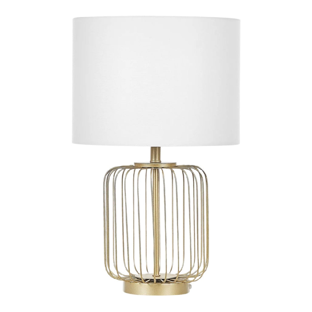 **Lampe de table en métal doré avec abat-jour blanc en tissu**