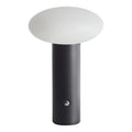 **Lampe à poser moderne avec abat-jour en verre opale et base en métal noir**