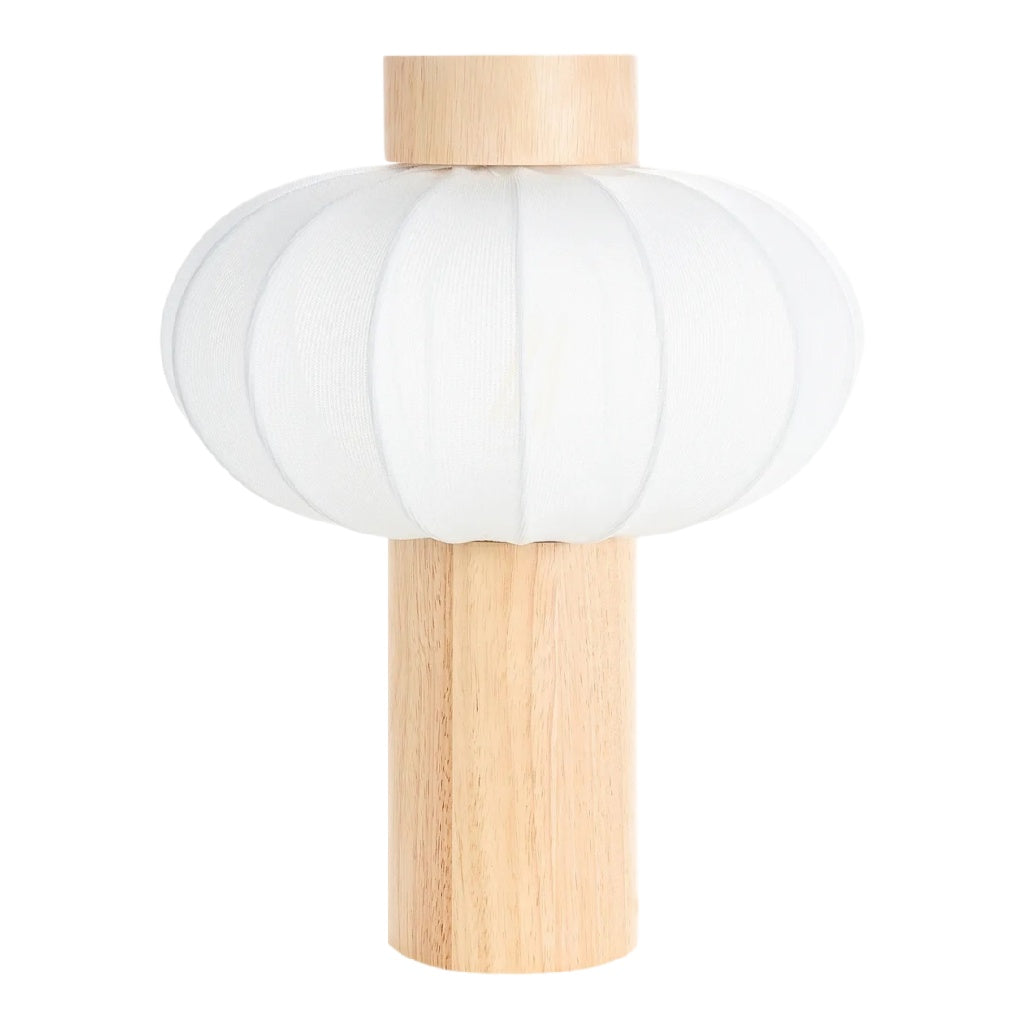 **Lampe de table en bois avec abat-jour en tissu blanc**